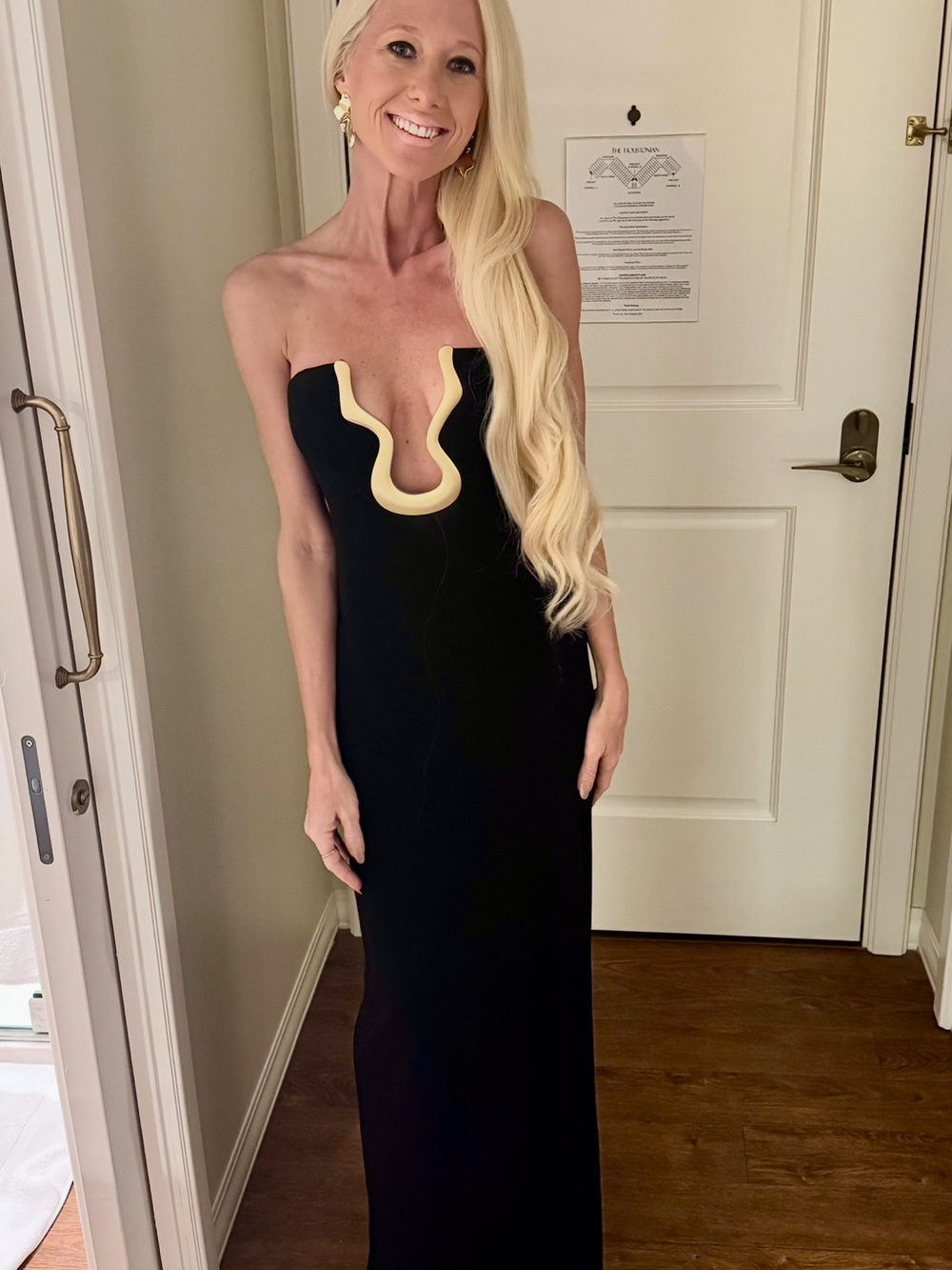 Strapless Black Evening Dress with Sculpted Gold Accent Cult Gaia Abril Gown - Picture 3 of 5